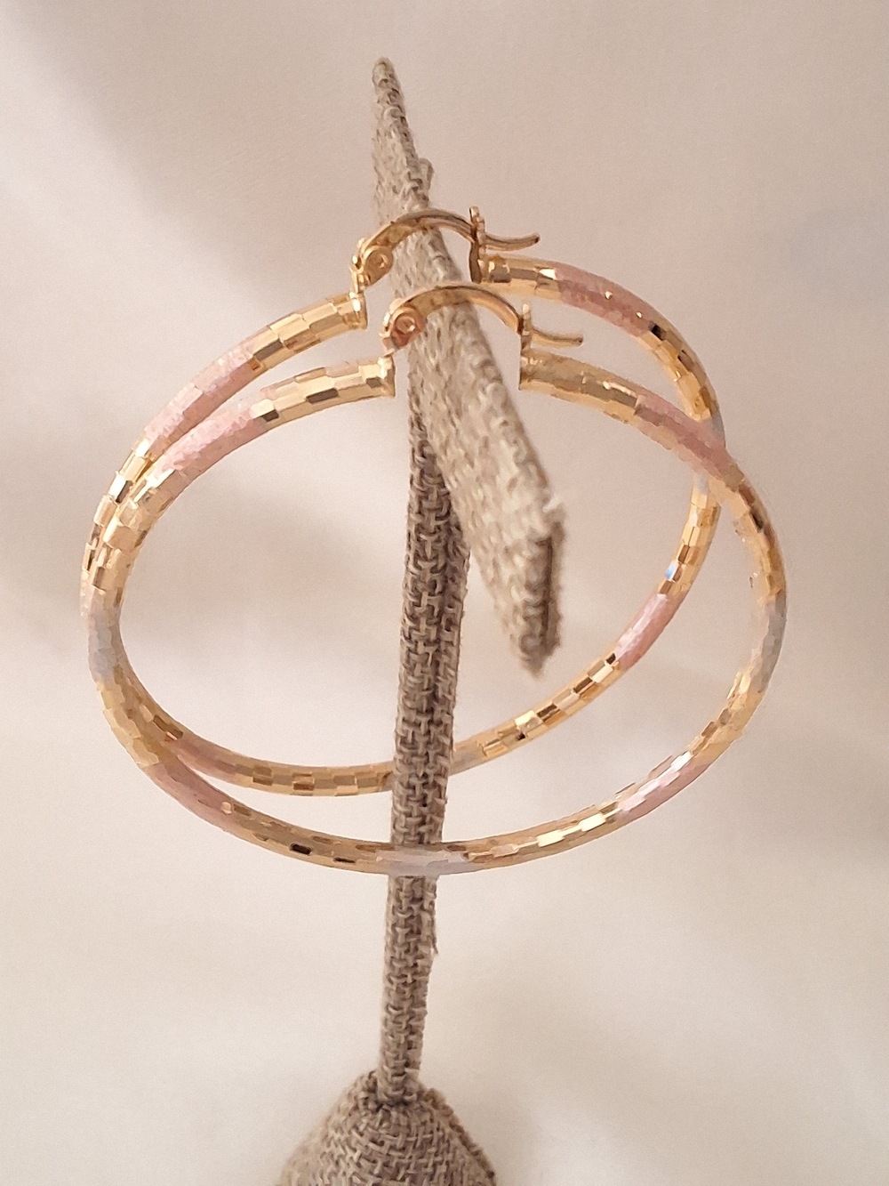 Gold Plated Tri-Color Hoop Earrings